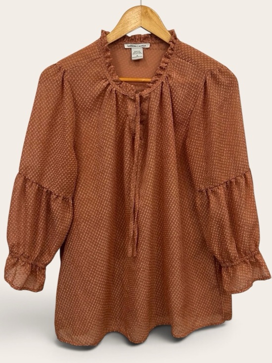 Sabrina Lauren Tops - Sabrina Lauren Tie-Neck Peasant Blouse in Rust